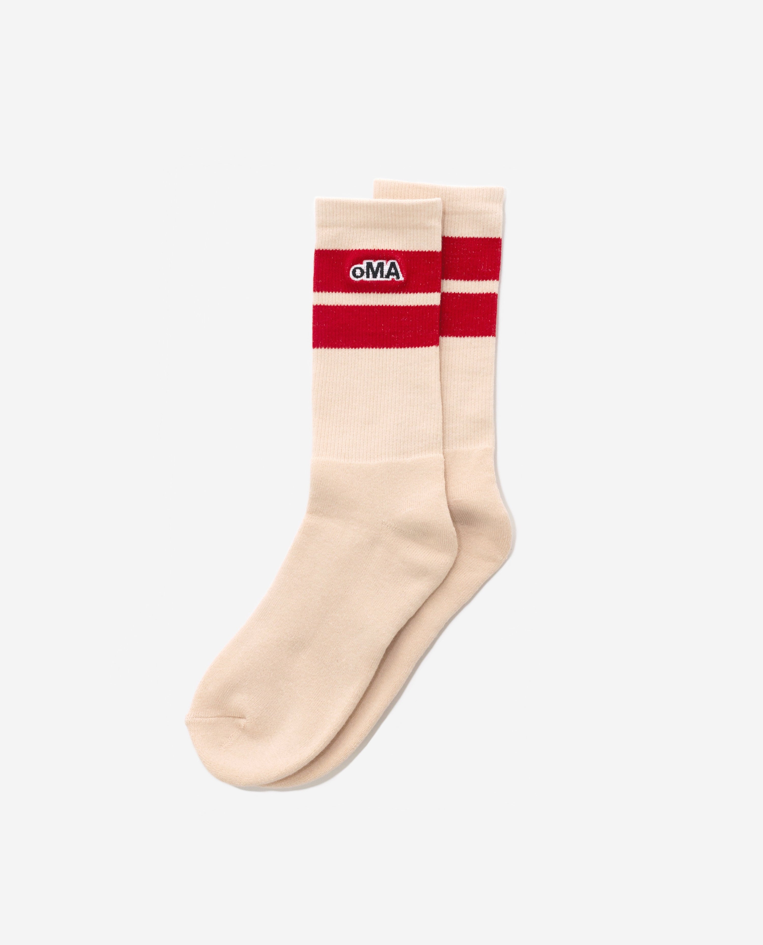 STRIPED EMBROIDERED LOGO SOCKS (CREAM/RED)